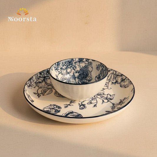Royal Heritage Blue & White Floral Ceramic Dinner Set (12 pieces)
