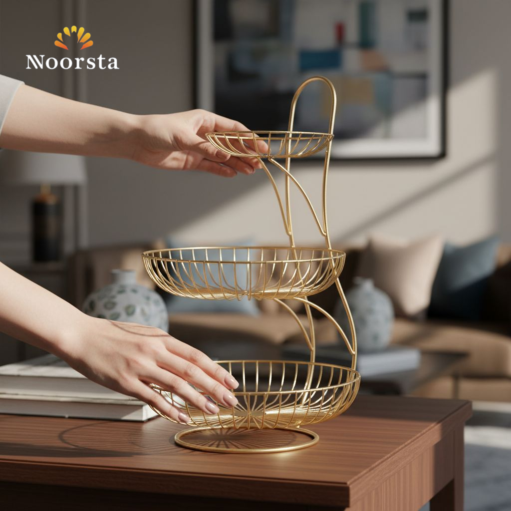 استاند فاكهة 3 دور معدن شيك - Modern 3-Tier Metal Wire Fruit Stand - Noorsta