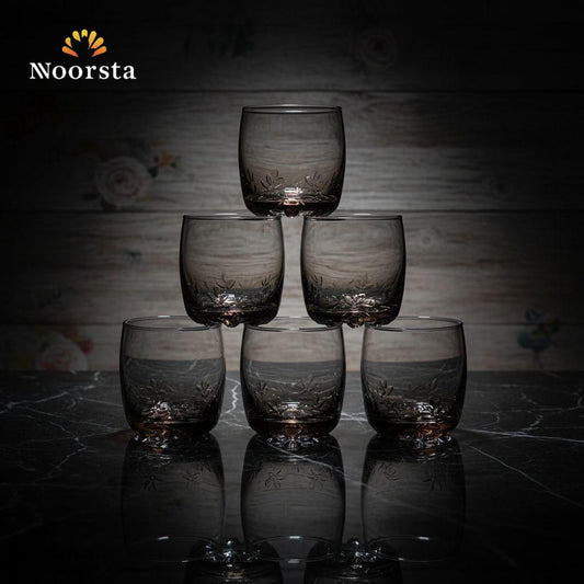 طقم كوبايات زجاج دخاني شيك - Smoky Gradient Glass Tumbler Set - Noorsta