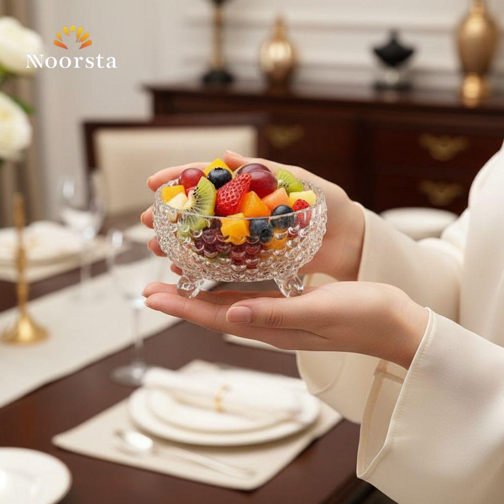 Radiant Crystal-Textured Footed Glass Serving Set - 7 Pieces