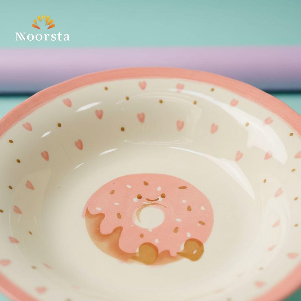 طبق بورسلين غويط بتصميم دونات بينك كيوت - Playful Pink Donut Porcelain Serving Bowl - Noorsta