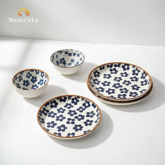 Imperial Blue Floral Ceramic Breakfast & Dinner Set - 6 Piece Luxury Gift Box