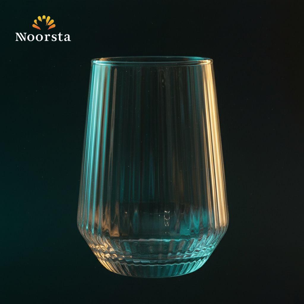 طقم شوب زجاج مضلع للعصاير - Elegant Ribbed Glass Tumbler Set 6 Pieces - Noorsta