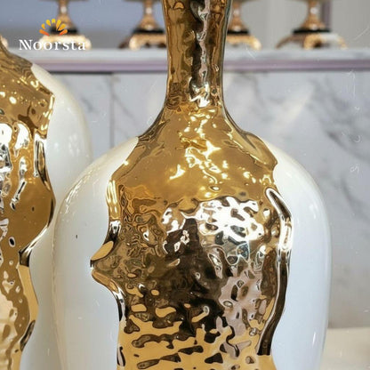 فازة ورد بورسلين ابيض في دهبي شيك جدا - Modern Porcelain and Gold Melted-Effect Vase Set - Noorsta