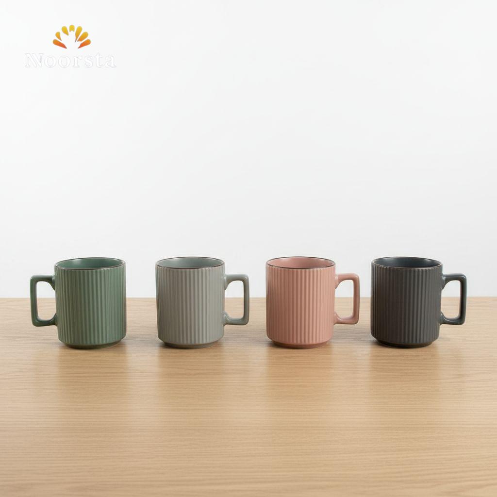 طقم مجات شيك للقهوة والشاي - Modern Ribbed Pastel Mugs Set of 4 - Noorsta