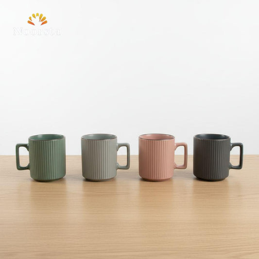 طقم مجات شيك للقهوة والشاي - Modern Ribbed Pastel Mugs Set of 4 - Noorsta