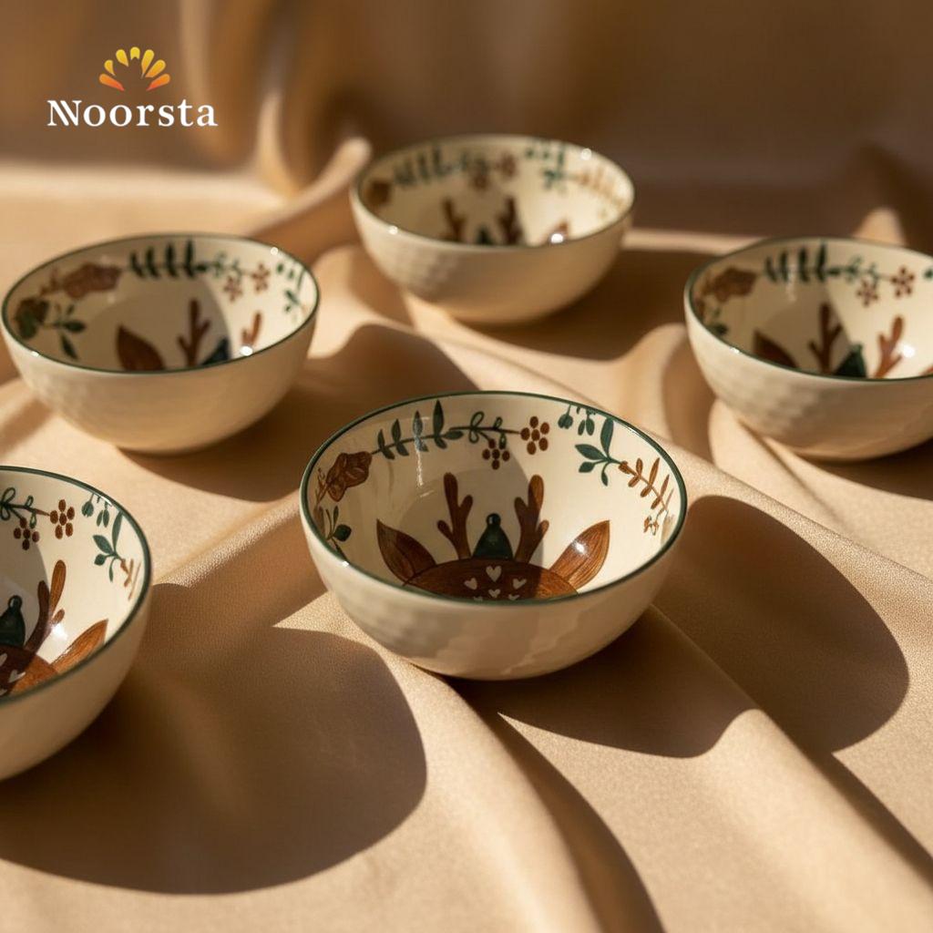 Whimsical Fawn Ceramic Dessert Bowl Set - 6 Pieces