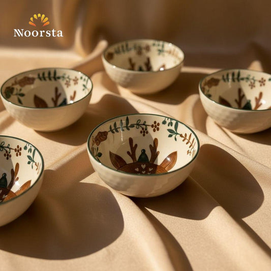 Whimsical Fawn Ceramic Dessert Bowl Set - 6 Pieces