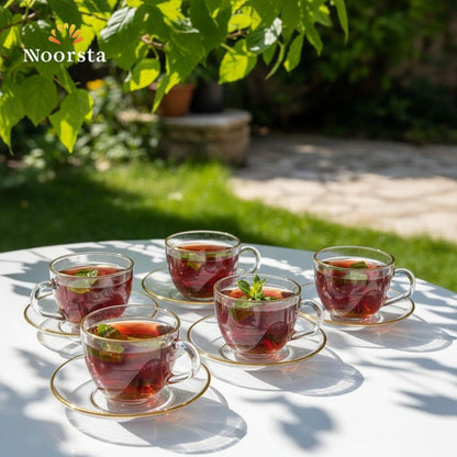 Imperial Gold-Rimmed Glass Tea Set - 12 Pieces