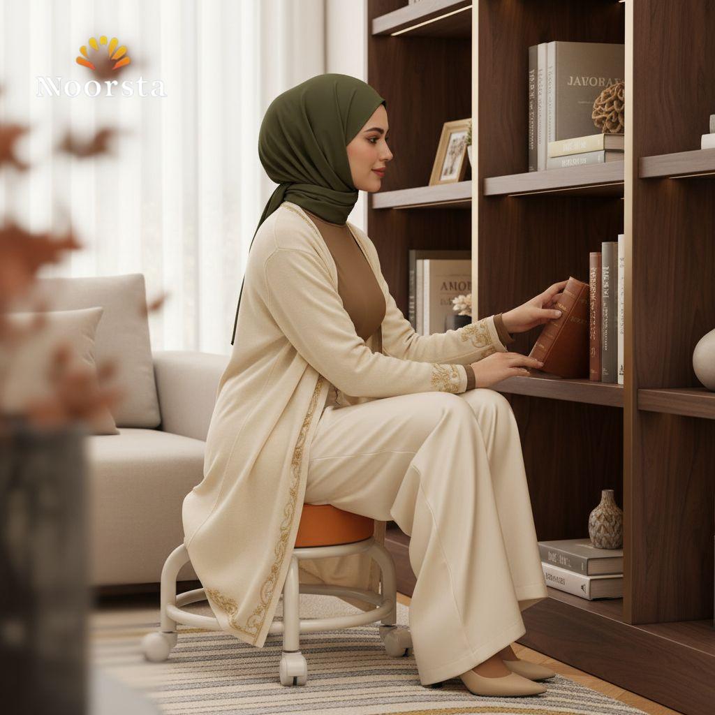 الكرسي التريندي بقاعدة جلد بيلف 360 درجة - Versatile 360° Rolling Leather Stool - Noorsta