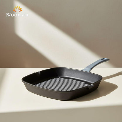 Premium Enameled Cast Iron Square Grill Pan - Slate Grey Handle