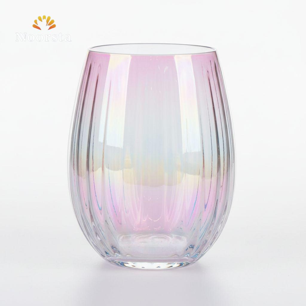 طقم كوبايات زجاج مضلع بألوان الطيف 6 قطع - Iridescent Ribbed Glass Tumbler Set 6 Pieces - Noorsta