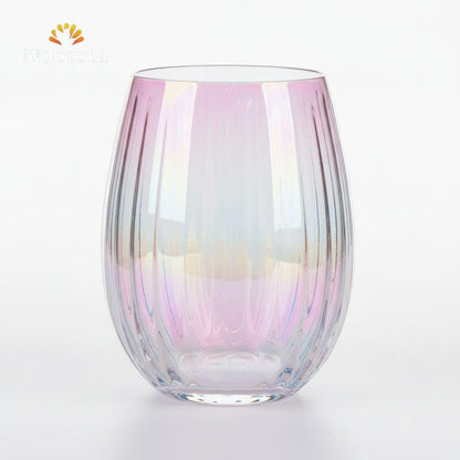 طقم كوبايات زجاج مضلع بألوان الطيف 6 قطع - Iridescent Ribbed Glass Tumbler Set 6 Pieces - Noorsta
