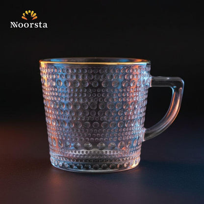 مج زجاج شفاف بنقشة بارزة وحرف دهبي لركن القهوة - Elegant Clear Glass Hobnail Mug with Gold Rim - Noorsta