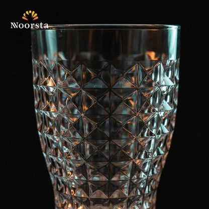 طقم شوب زجاج مودرن 3 قطع بتصميم محفور شيك جدا - Modern Diamond-Cut Glass Tumbler Set of 3 - Noorsta