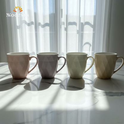 طقم مجات بورسلين 4 قطع بالوان باستيل شيك - Modern Geometric Porcelain Mug Set - Noorsta