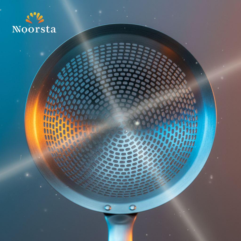 مقصوصة ستانلس ستيل عملية للقلي وتصفية الزيت بمقبض أسود - Premium Stainless Steel Skimmer Spoon for Frying and Straining - Noorsta