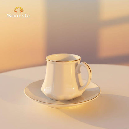 Royal Fluted White Porcelain Turkish Coffee Cup & Saucer Set with Gold Rim