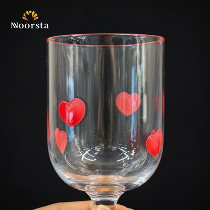 كاس زجاج شفاف بقلوب حمراء لجهاز العروسة - Amore Red Heart Clear Glass Goblet - Noorsta