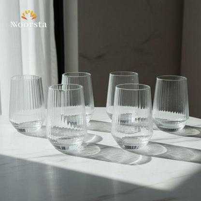 طقم شوب زجاج مضلع للعصاير - Elegant Ribbed Glass Tumbler Set 6 Pieces - Noorsta