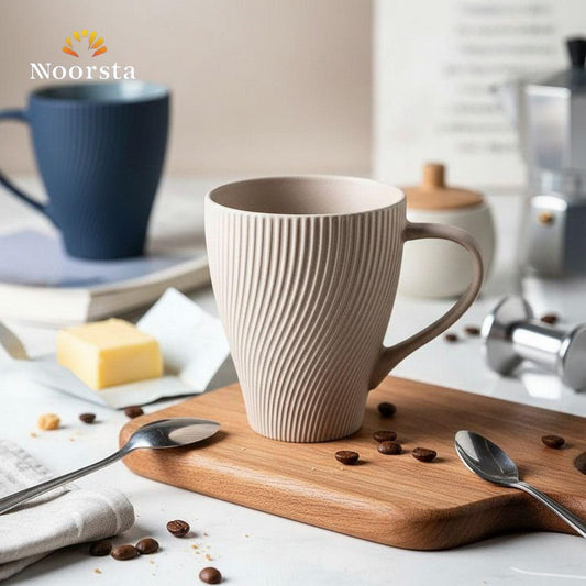 مج سيراميك "ديونز" المموج بتصميم رمال الصحراء - بيج مطفي