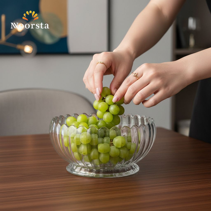 بولة فاكهة كريستال غويطة لتقديم الضيوف - Elegant Clear Ribbed Crystal Fruit Bowl - Noorsta