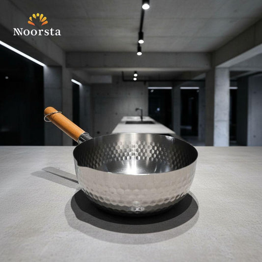 كازرولا استانلس بيور بيد خشب عملية جدا - Premium Hammered Stainless Steel Saucepan - Noorsta