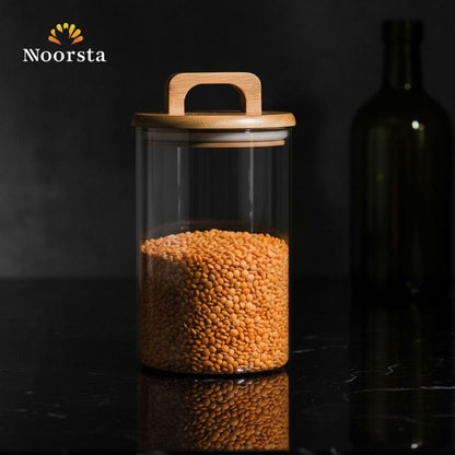 Nordic Clarity Glass Canister with Handcrafted Wooden Handle Lid