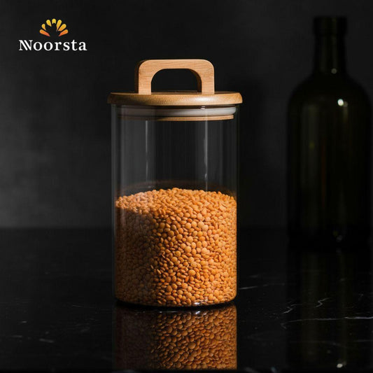 Nordic Clarity Glass Canister with Handcrafted Wooden Handle Lid