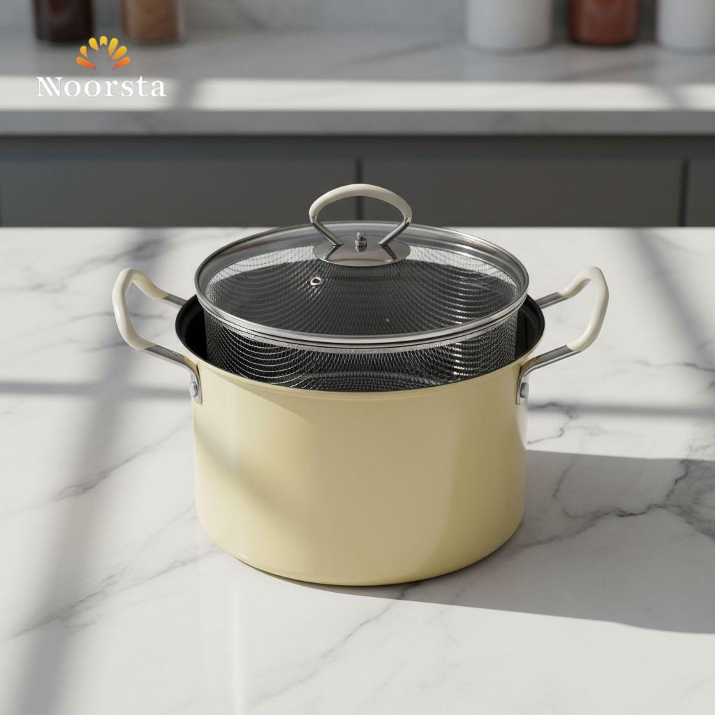 حلة تحمير تيفال 5 لتر بشبكة تصفية - Premium 5L Non-Stick Frying Pot with Strainer - Noorsta
