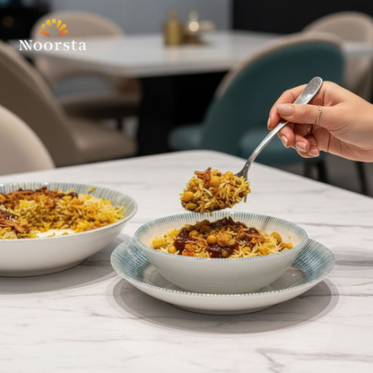 طقم عشاء بورسلين تركي بارز 24 قطعة لجهاز العروسة - Authentic Turkish 3D Embossed Porcelain Dinnerware Set - Noorsta