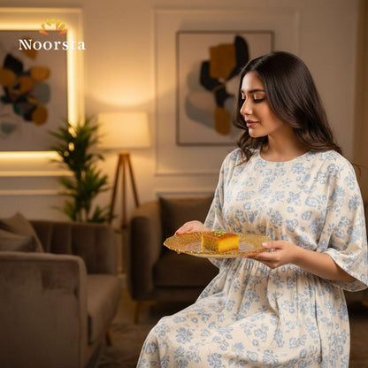طقم جاتوه دهبي شيك لتقديم الحلويات - Elegant Gold-Rimmed Textured Glass Dessert Plate Set - Noorsta