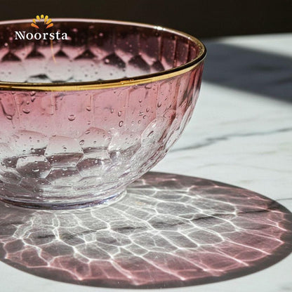 Royal Rose Hammered Glass Serving Bowl with Gold Rim