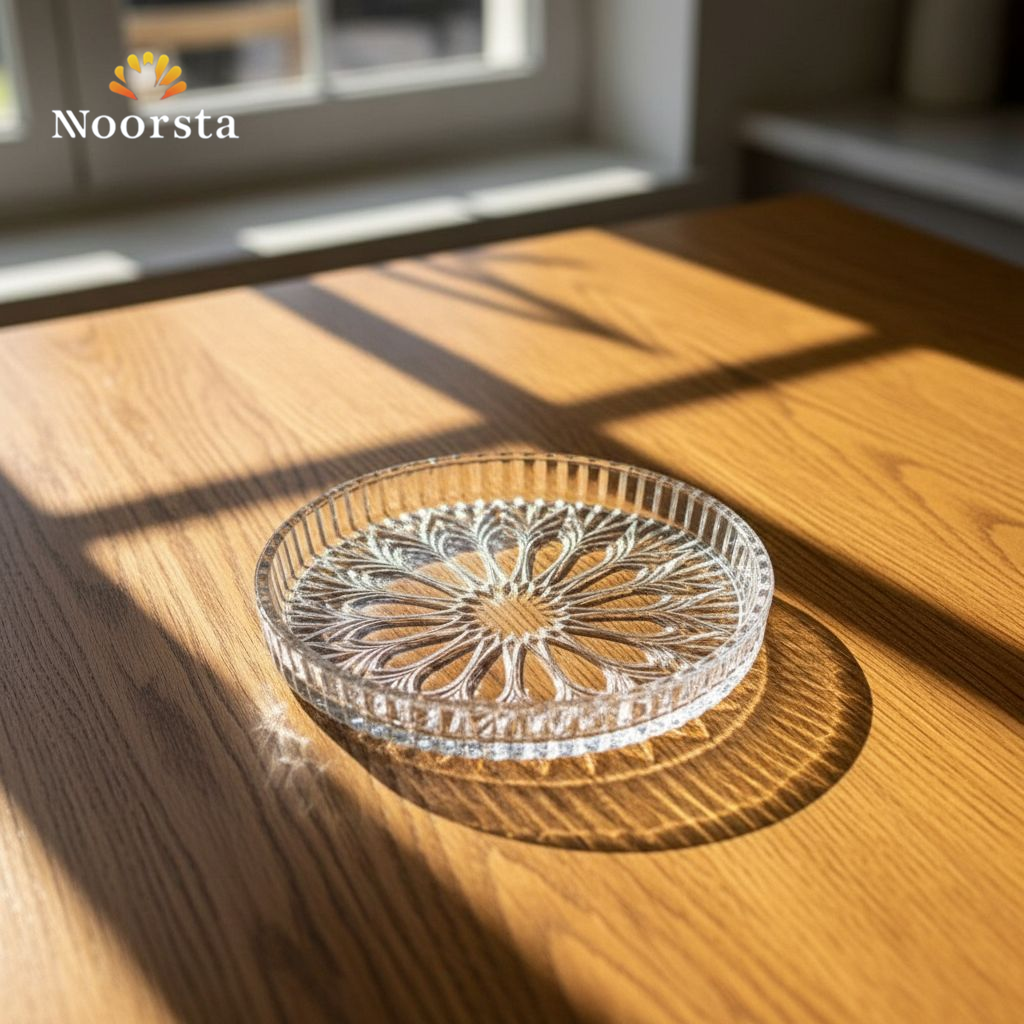طقم أطباق جاتوه زجاج نقي 6 قطع للتقديم - Elegant Clear Glass Dessert Plate Set 6 Pieces - Noorsta
