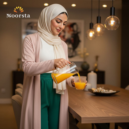 طقم كوبايات زجاج شيك 6 قطع للعصاير والمشروبات - Elegant Beaded Clear Glass Juice Set 6 Pieces - Noorsta