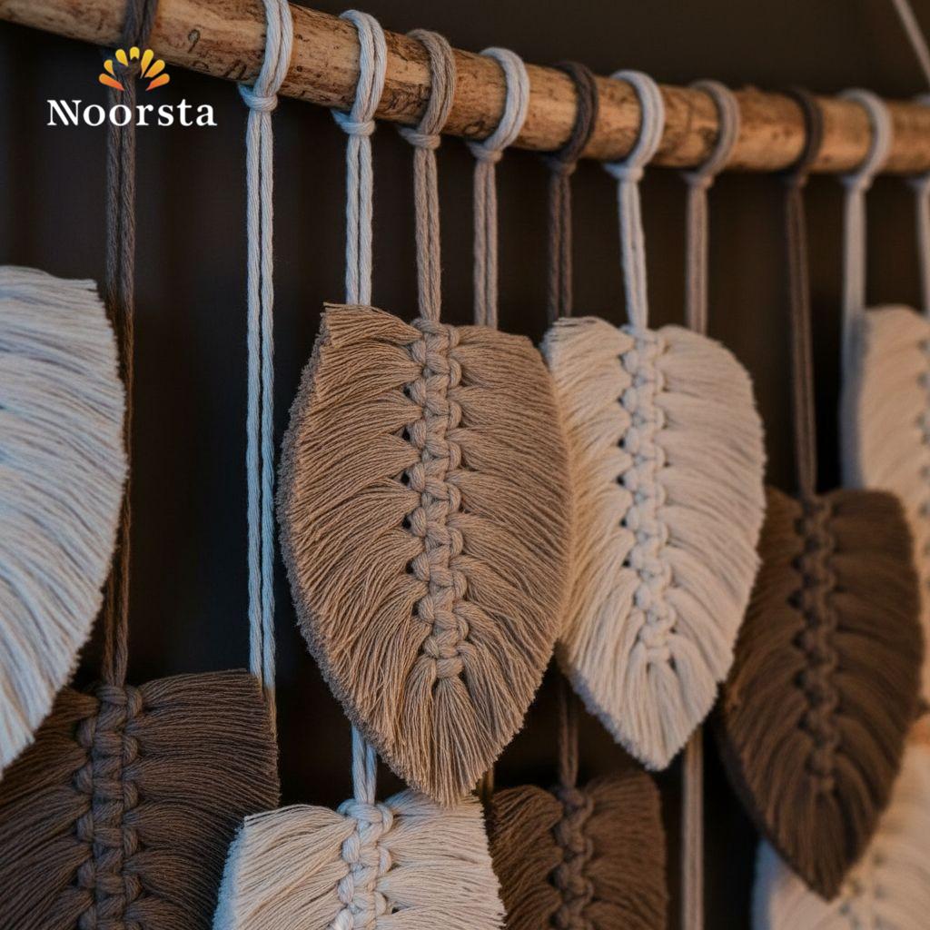 جدارية مكرمية هاند ميد بتصميم أوراق الشجر ١.٥ متر - Artisanal Handmade Macrame Leaf Wall Hanging 1.5m - Noorsta