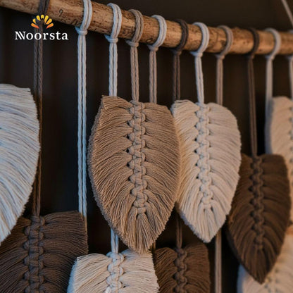 جدارية مكرمية هاند ميد بتصميم أوراق الشجر ١.٥ متر - Artisanal Handmade Macrame Leaf Wall Hanging 1.5m - Noorsta