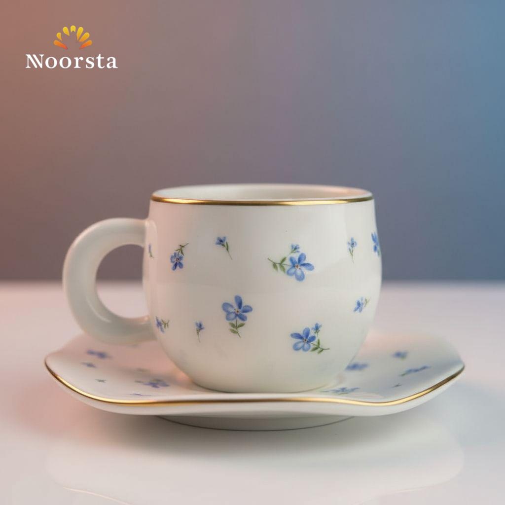 طقم فناجين قهوة بورسلين شيك للتقديم - Classic Floral Porcelain Coffee Set with Gold Accents - Noorsta