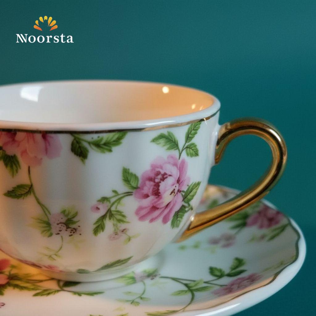 طقم قهوة فلور ١٢ قطعة شيك للضيافة - Classic Floral Porcelain Coffee Set 12 Pieces - Noorsta