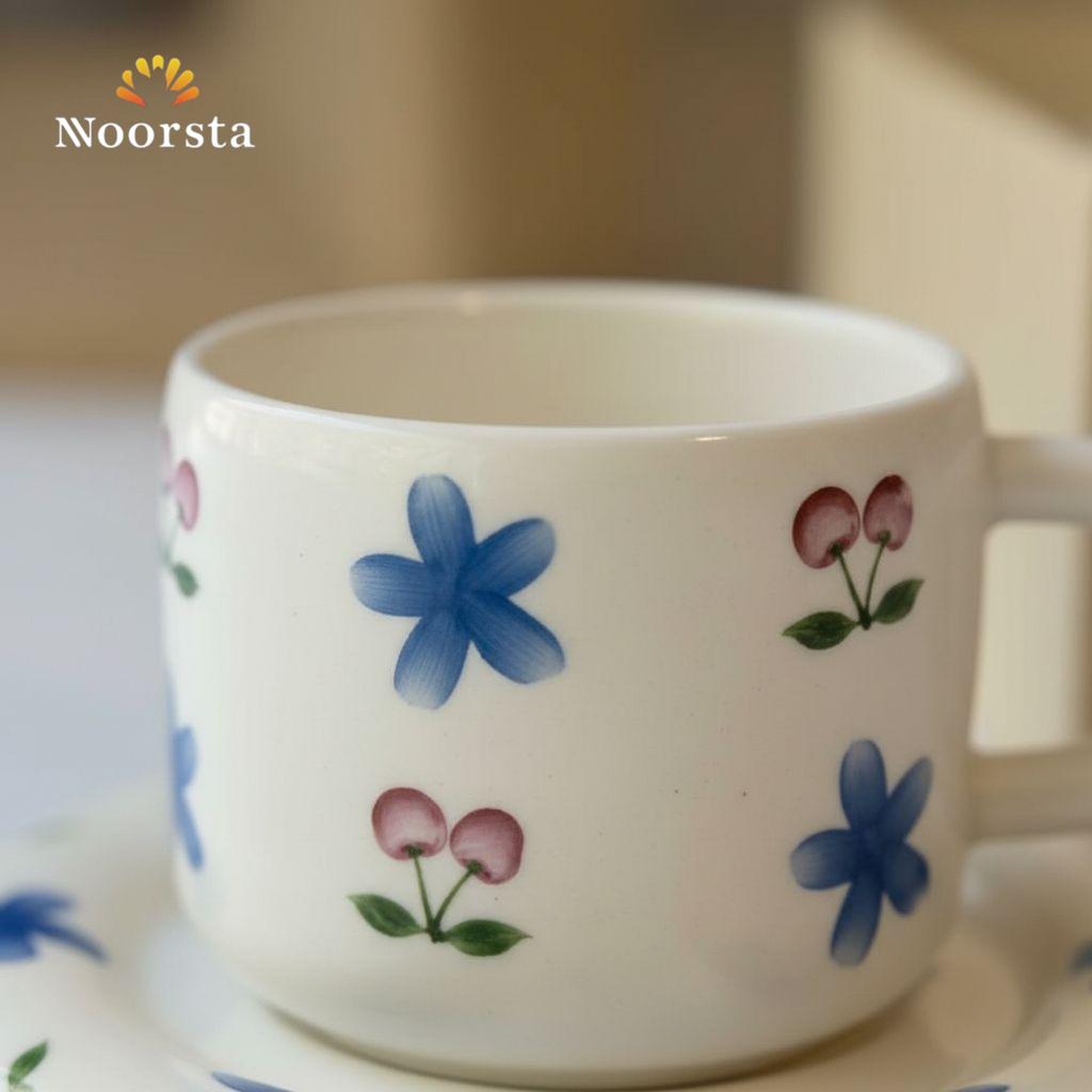 طقم فناجين قهوة بورسلين شيك للتقديم - Classic Floral Porcelain Coffee Cup and Saucer Set - Noorsta