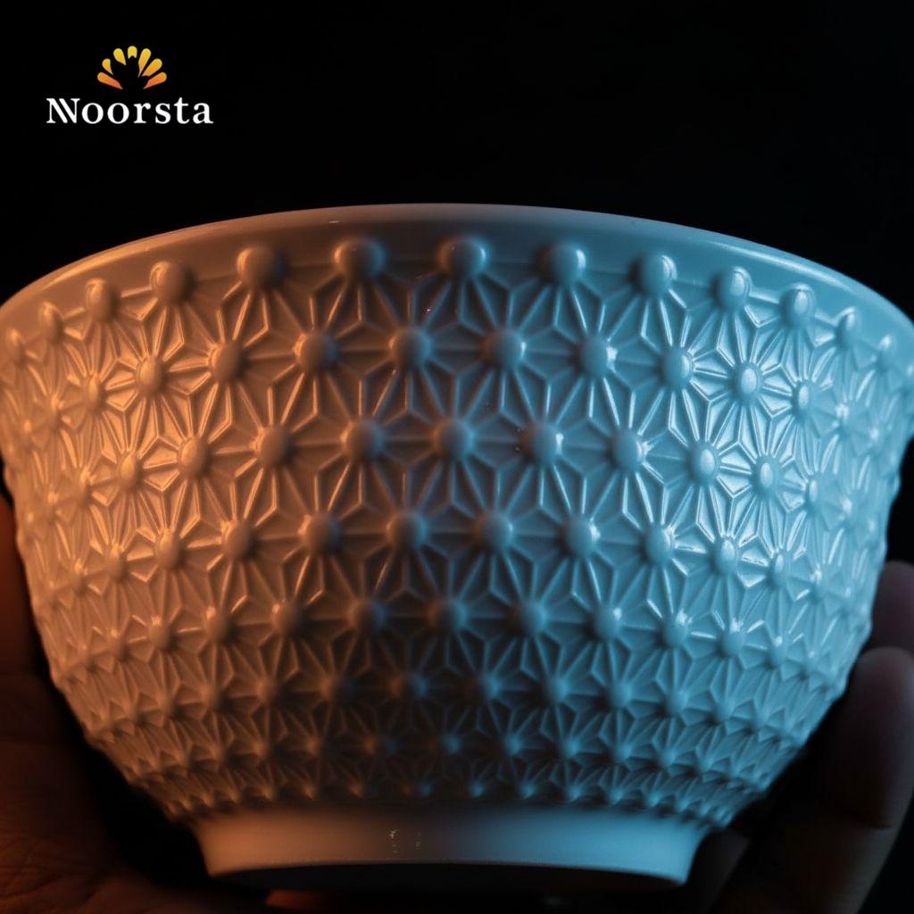 بولة بورسلين أبيض بنقشة بارزة للشوربة والحلويات - Elegant White Embossed Porcelain Soup and Dessert Bowl - Noorsta