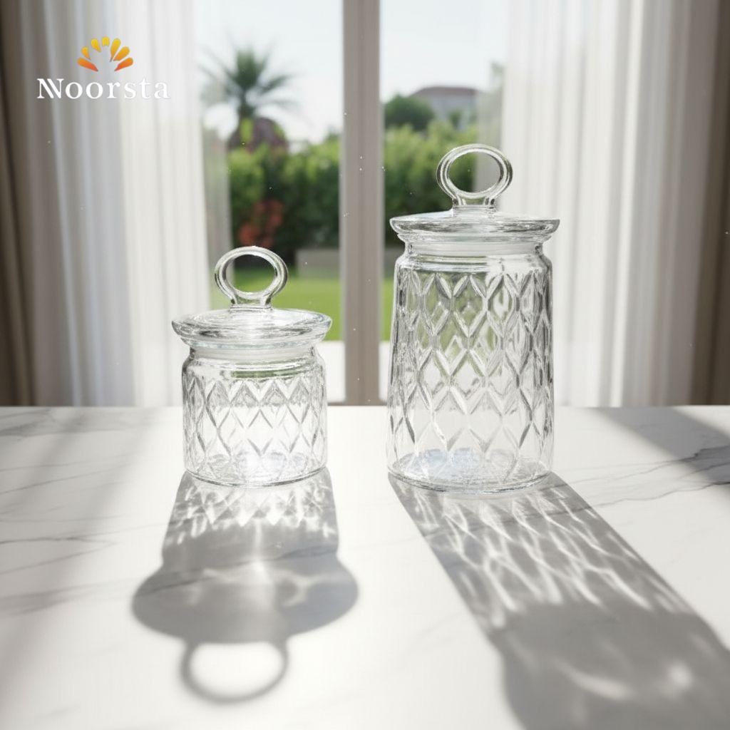كاندي جار زجاج تركي أصلي بغطاء - Authentic Turkish Glass Candy Jar - Noorsta