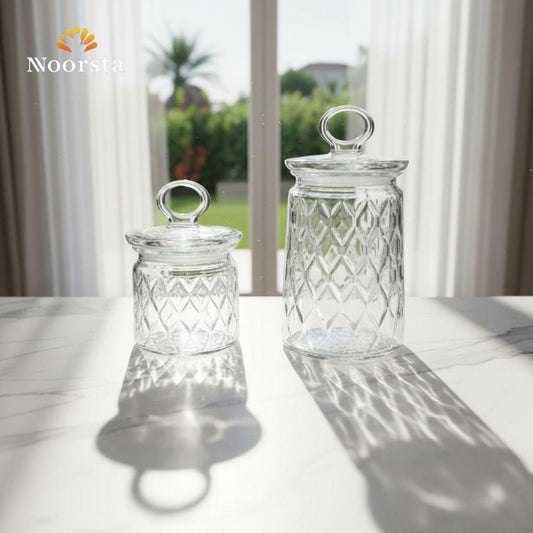 كاندي جار زجاج تركي أصلي بغطاء - Authentic Turkish Glass Candy Jar - Noorsta