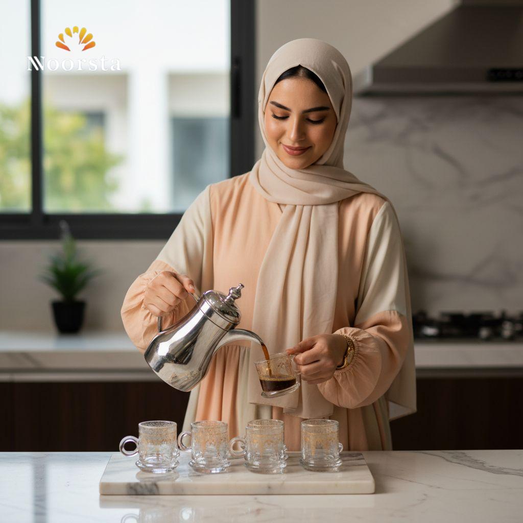 طقم فناجين قهوة قزاز شيك للضيوف - Classic Gold-Lace Glass Coffee Cup Set - Noorsta