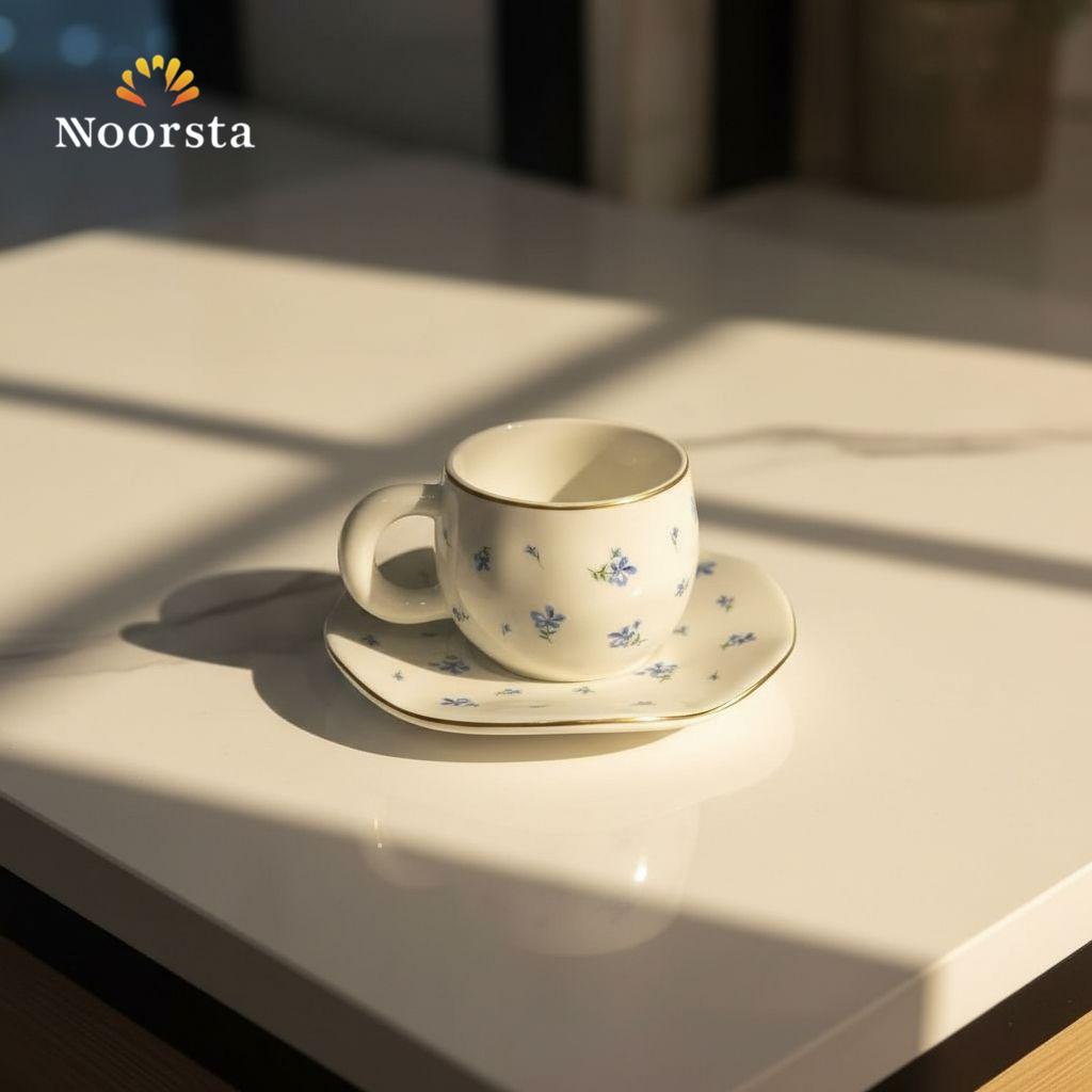 طقم فناجين قهوة بورسلين شيك للتقديم - Classic Floral Porcelain Coffee Set with Gold Accents - Noorsta