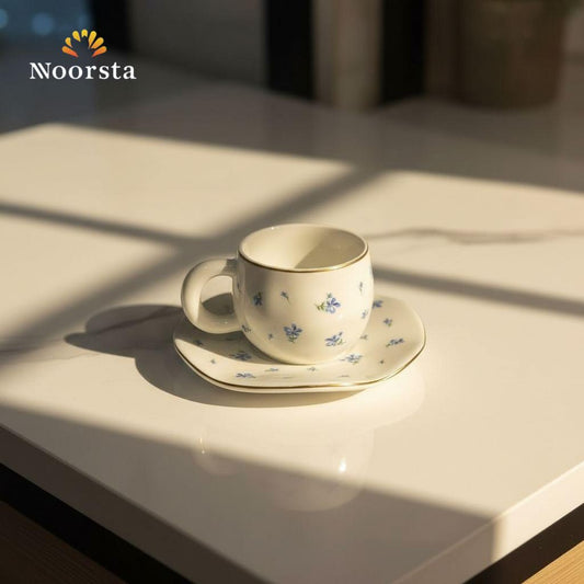 طقم فناجين قهوة بورسلين شيك للتقديم - Classic Floral Porcelain Coffee Set with Gold Accents - Noorsta