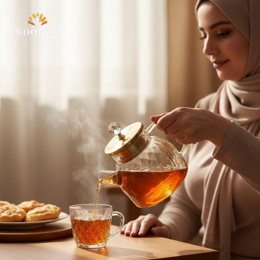 Royal Amber Diamond Glass Teapot & Pitcher Set with Crystal Finial