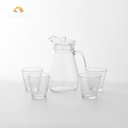 طقم تقديم زجاجي كريستال بنقش الجليد - قارورة و ٤ أكواب