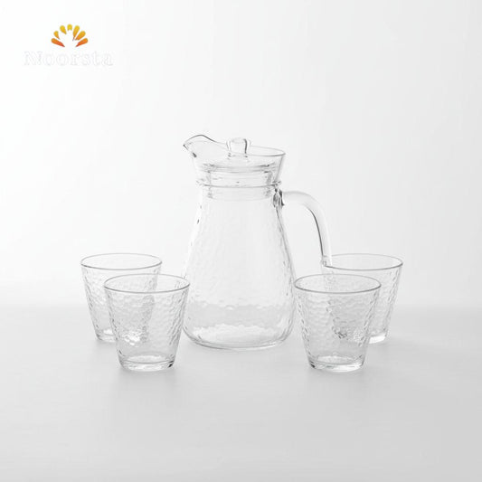 Crystal Glacier Hammered Glass Pitcher & Tumbler Serving Set (5-Piece)