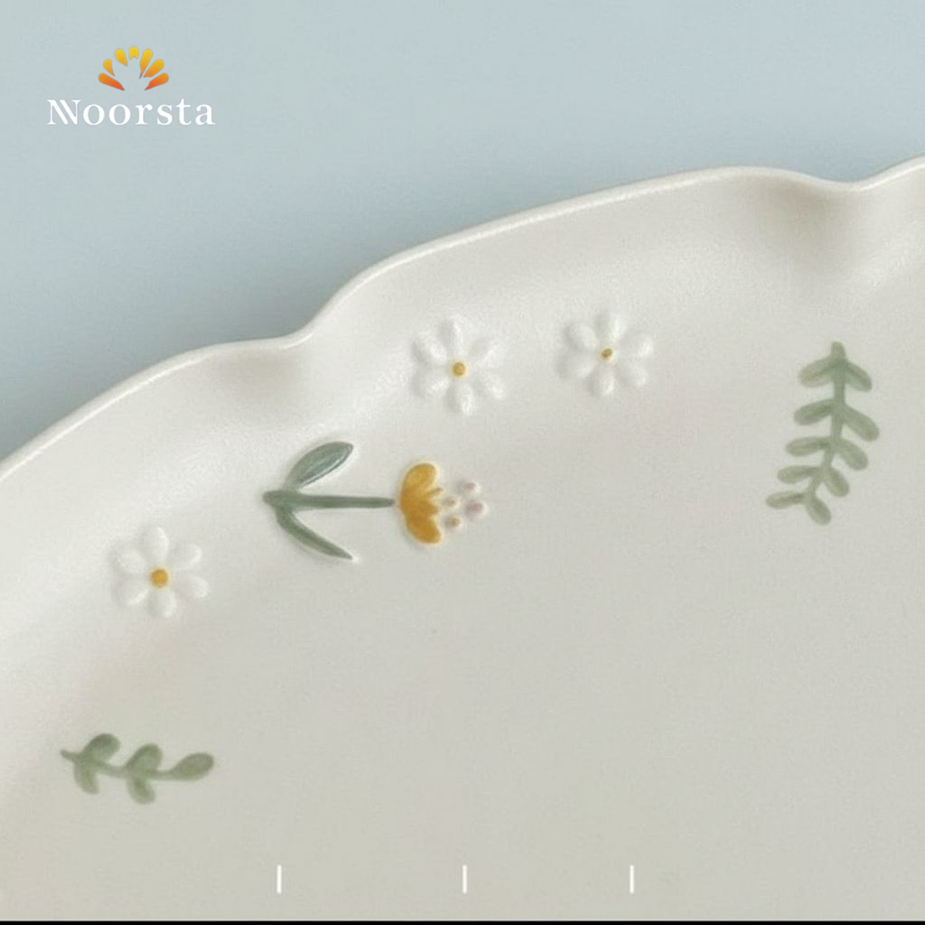 سرفيس تقديم بيضاوي بنقوش زهور يدوية - Elegant Floral Hand-Painted Oval Serving Platter - Noorsta